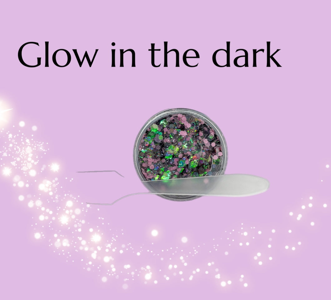 GLOW IN THE DARK pink/black hair glitter