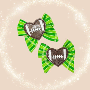Football Heart Clippies ALLIGATOR CLIP WITH teeth OR on a Morgan bow