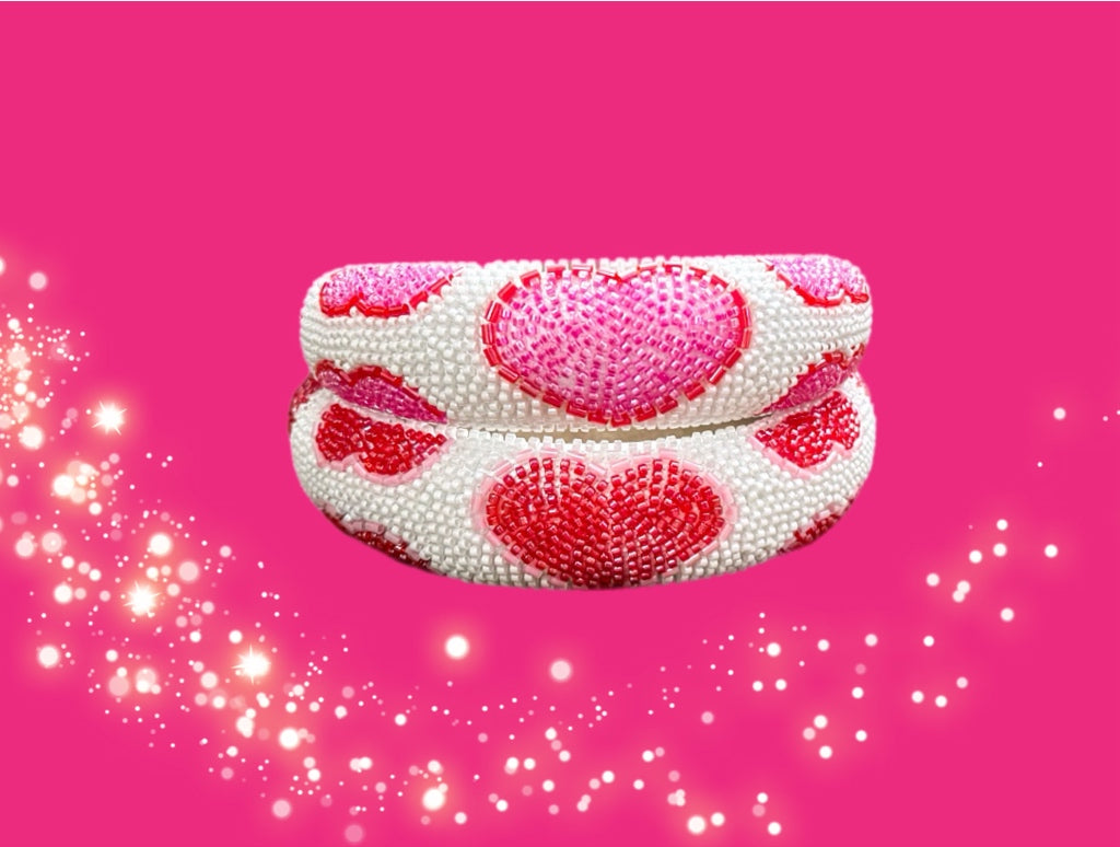 Bead Heart headband pink OR red