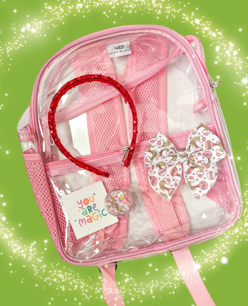 BLACK FRIDAY MYSTERY GRAB BAG Clear Backpack as shown PLUS A 10g glitter and 2 bow/clip/headband!! perfect for concerts, beach or anywhere where you need a clear bag! Venue approved! 12x12x6 NO PATCHES! Add your own or use as is 💜