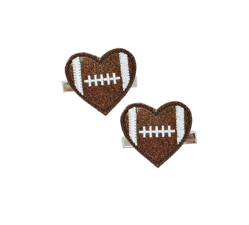 Football Heart Clippies ALLIGATOR CLIP WITH teeth OR on a Morgan bow