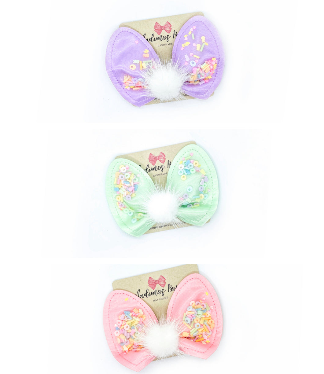 Fuzzy Bunny SHAKER Clips approx 4” ON ALLIGATOR WITH TEETH